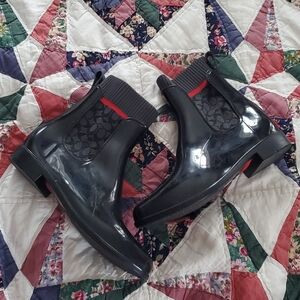 Coach Rivington Signature Knit Black Pull-On Ankle Rain Boot Size 7